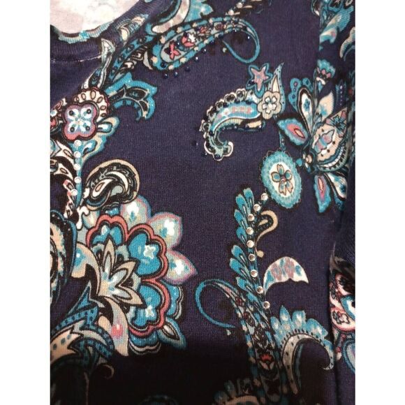 Charter Club Sweater Ladies Extra Large Navy Teal Cardigan Paisley‎ - Picture 4 of 6